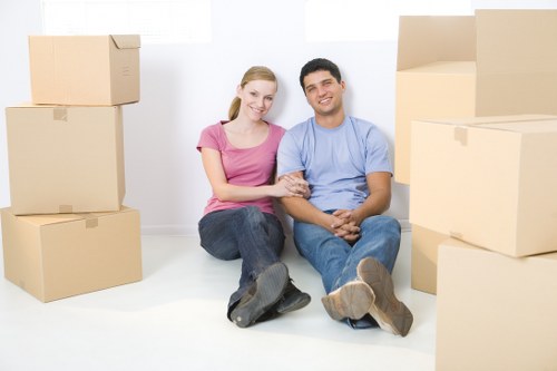 Removal van and moving boxes for a West Hampstead house move