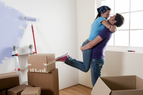 Packed moving boxes and household items prepared for transport