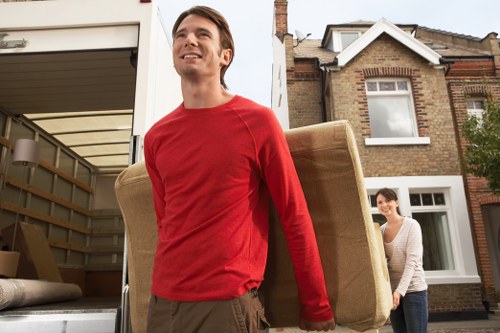 Packed boxes and furniture ready for transport on a moving truck