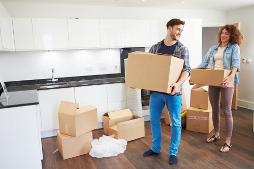 Office removals setup with boxed equipment in West Hampstead