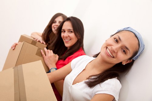 Office furniture and equipment prepared for a business move