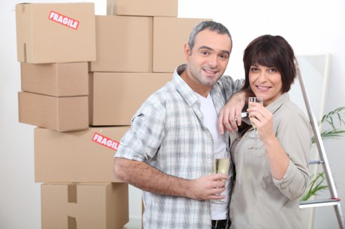 Furniture and boxes secured inside a removal van for transport